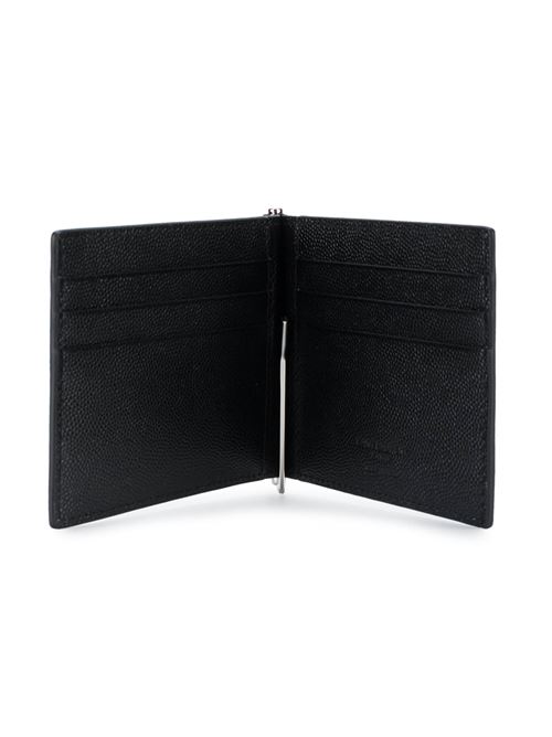 portafogli con clip per banconote saint laurent paris nero pelle a texture Saint Laurent | 378005BTY0N1000